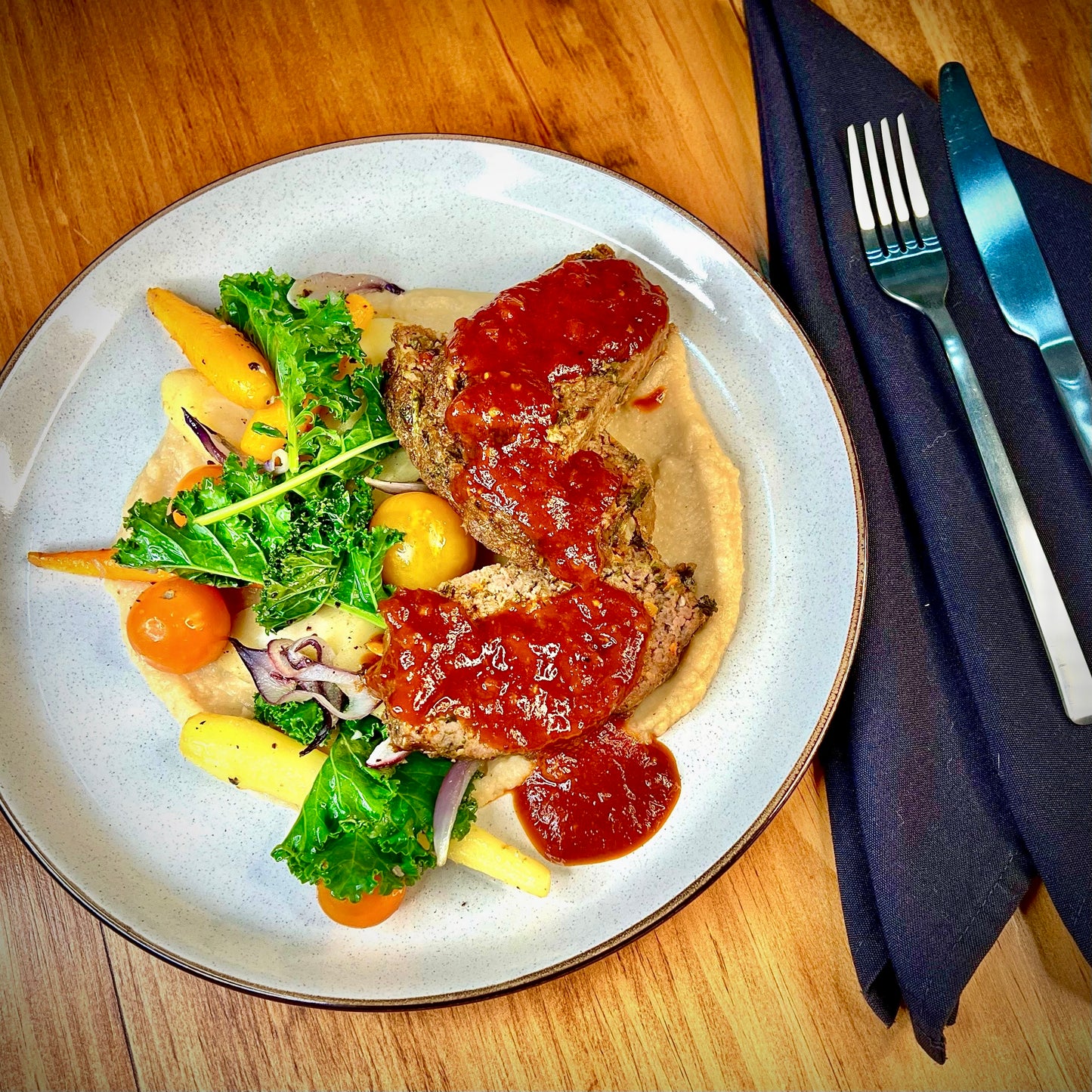 Glazed Meatloaf with BBQ Sauce and Celery Root Puree