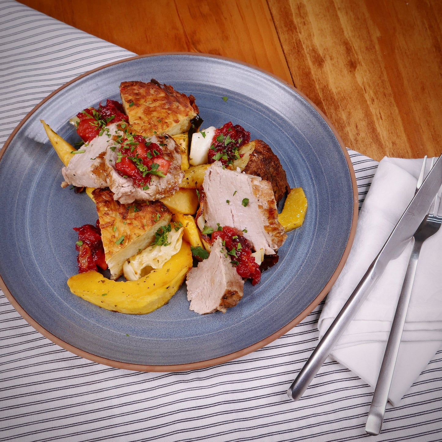 Porc Chutney aux Pommes et Canneberges et Rostï de Pommes de Terre