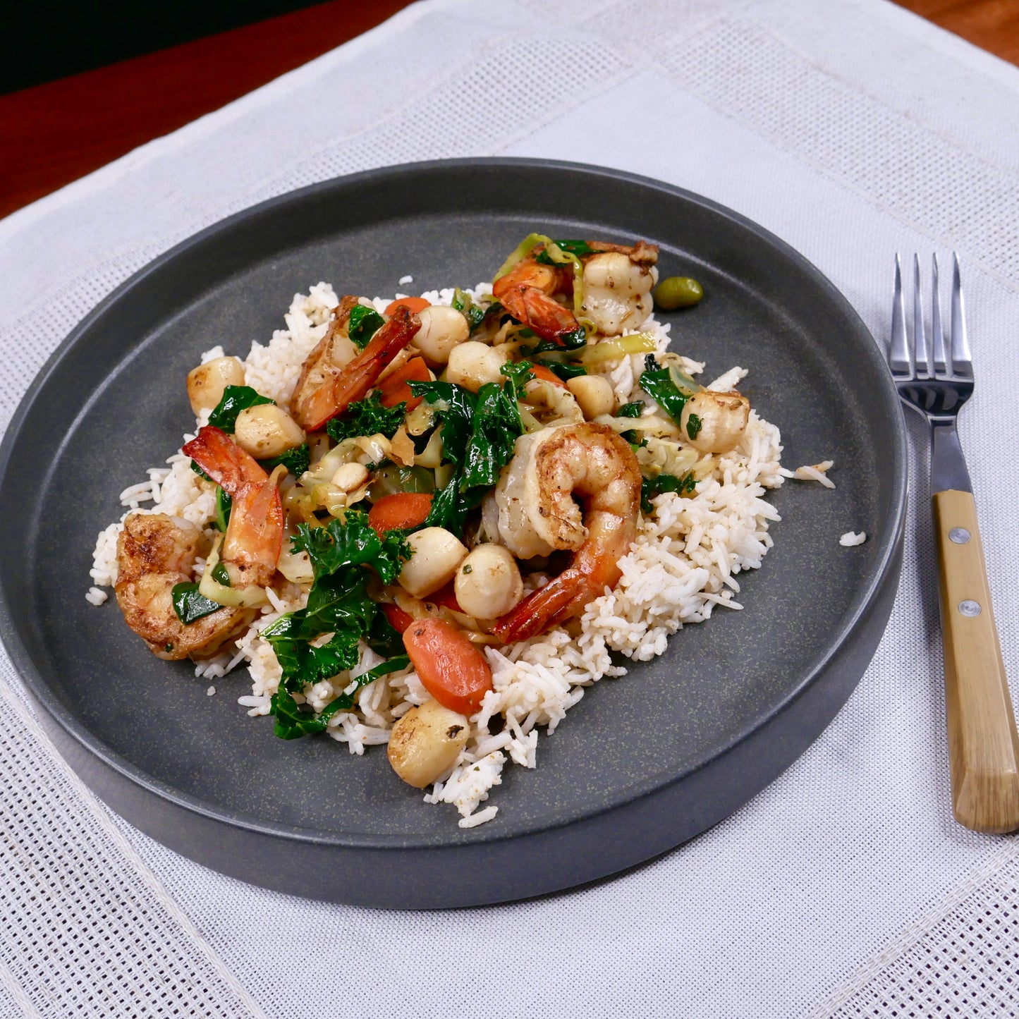 New Meal! - Pan-fried Shrimp and Scallops with Herb Butter and Rice