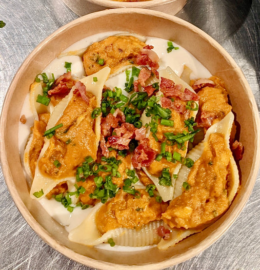 Coquilles Farcies à la Citrouille et Bacon avec Sauce Béchamel