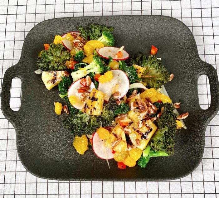 Kale and Grilled Pineapple Salad with Spicy Orange Vinaigrette