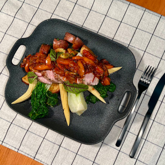 Filet de Porc Chutney Pêches et Balsamique avec Patates Rôties