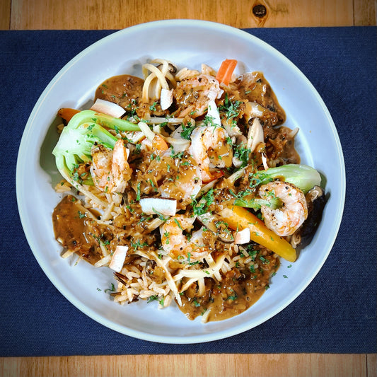 Crevettes Grillées Sauce à la Noix de Coco servi avec Riz