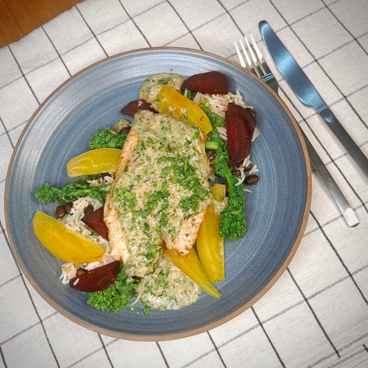 Pangasius in Creamy Lemon and Parsley Sauce with Rice