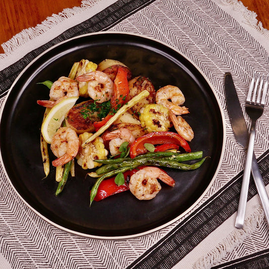 Crevettes Grillées et Pommes de Terre à la Grecque