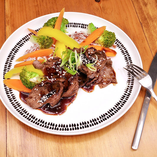 BOEUF Teriyaki avec Riz Blanc et Rouge