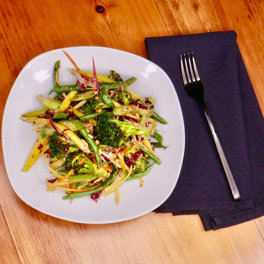 Green Bean and Broccoli Salad with Roasted Onion Vinaigrette