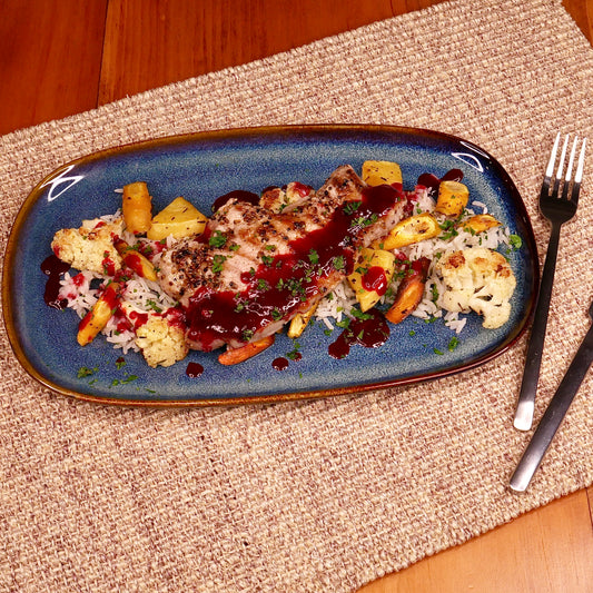 Côtelettes de Porc à la Framboise et Chipotle avec Riz aux Fines Herbes