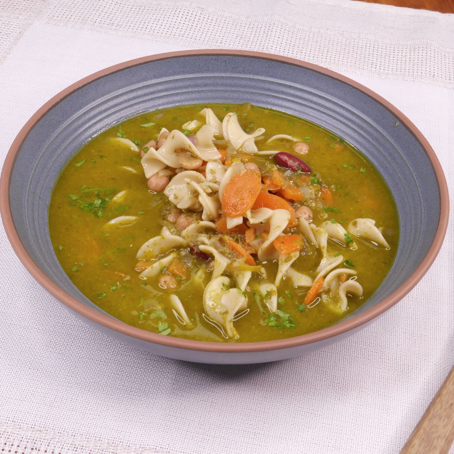 Noodle, Bean and Pesto Soup