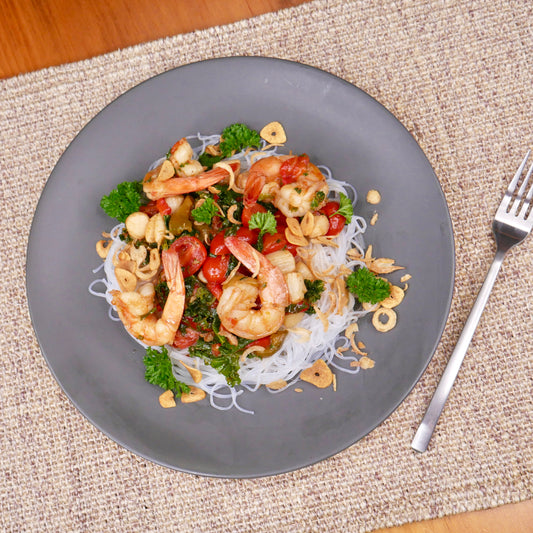 Nouveau! Sauté de Crevettes et Pétoncles Beurre de Poivrons Rôtis et Herbes sur Vermicelles