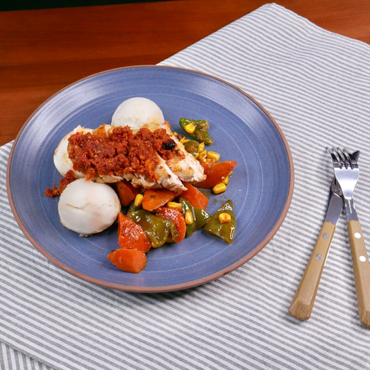 Chickpea Balls with Sun-Dried Tomato Pesto and Mashed Potatoes
