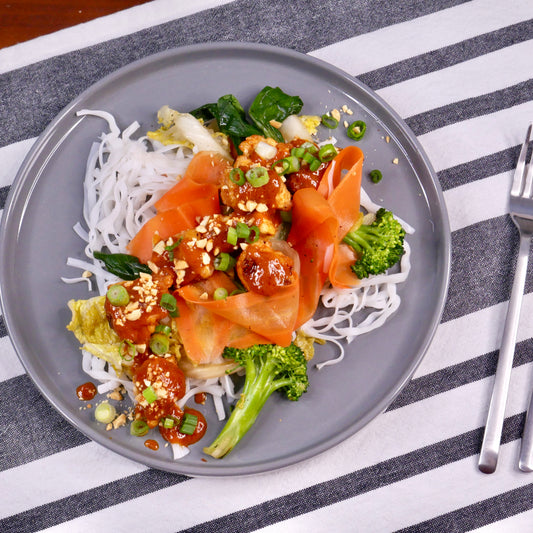Gochujang-Glazed Tofu with Stir-Fried Vegetables and Vermicelli