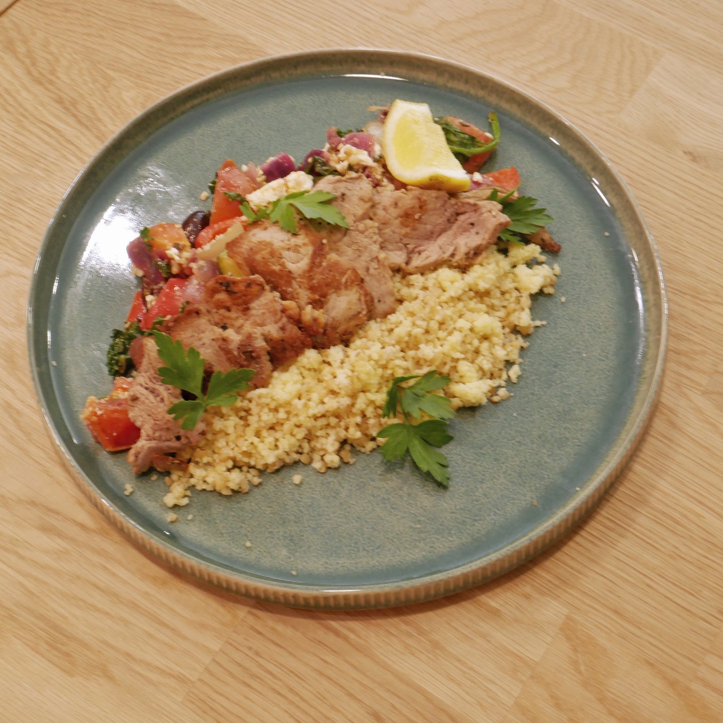 New! - Mediterranean Pork Sauté with Couscous and Bulgur