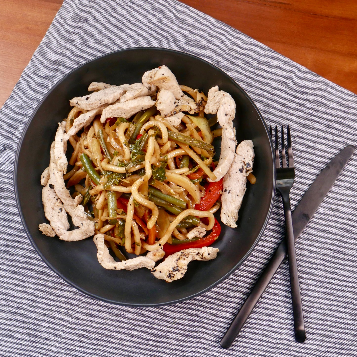 New meal! Udon Noodle Stir-fry with Vegetables and Chicken
